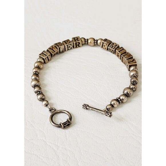Sterling Toggle Bracelet Name Tyler & Emily 7.25 15.36g -TESTED - Picture 5 of 7